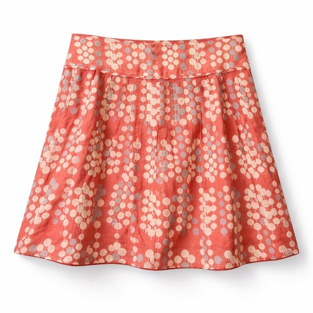 Fossil Cotton/Silk Blend Coral and Cream A-Line Pleated Midi Skirt (057)